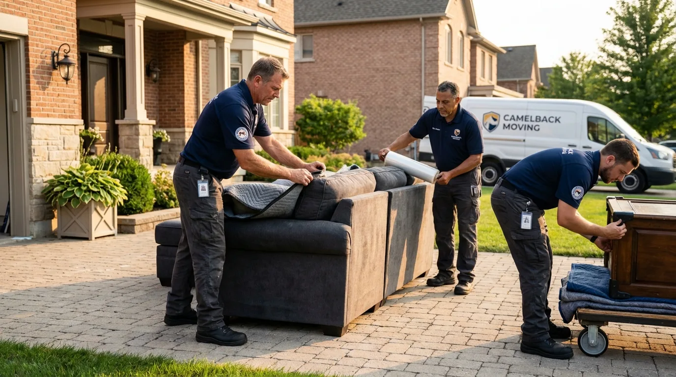 Large estate moving crew wrapping furniture in Austin, IN