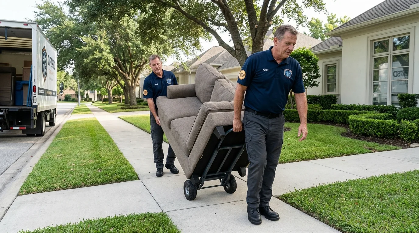 Local residential moving crew loading furniture in Austin, IN